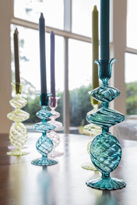Blue Swirl Glass Candlestick, Medium
