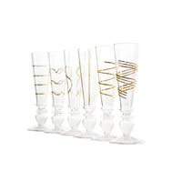 710450 Abigails Wholesale Tabletop Glassware Champagnes Footed Razzle Dazzle Champagne Flutes with Gold Accents Set of 6 Razzle Dazzle