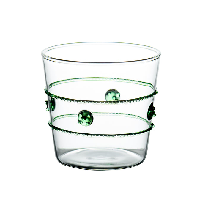 Double Old-Fashioned Glass w/ Applied Green Rope/Medallions