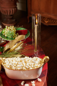 2 Piece Candleholder, Clear with Gold Trim, with Cylinder